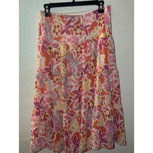 WOMENS CHAPS CORAL W/ FLORAL FULL TIERED LINED PEASANT/ BOHO SKIRT  SIZE PXS